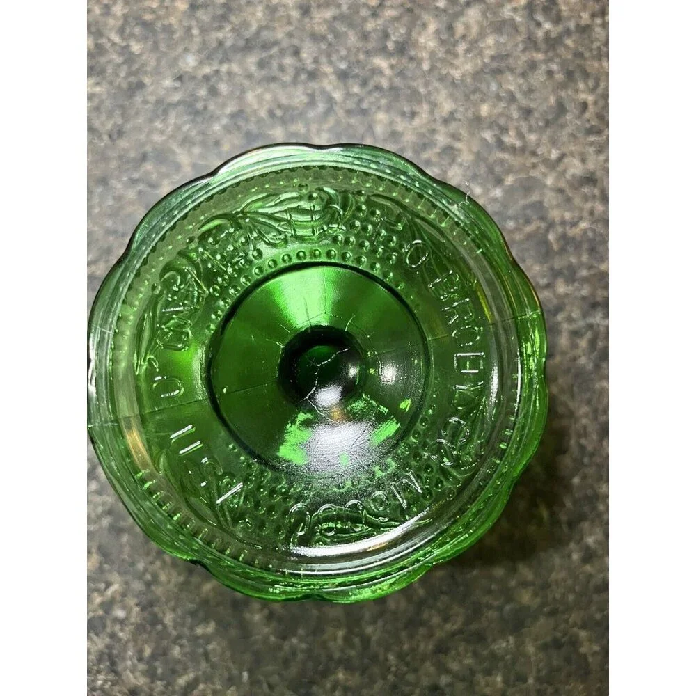 Vintage E O Brody Co Pressed Glass Candy Dish Emerald Green M600 Raised